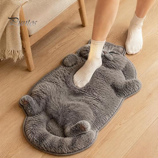 Unique Cat Pattern Floor Mat Cozy Shaped Rug, Plush Cartoon Area Mat, Soft Warm Atmosphere Interior Decor Crystal Velvet Decorative Rug for