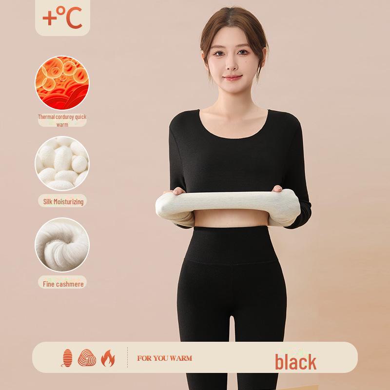 Women's 2024 German Wool Thermal Underwear Set: Seamless Cashmere Silk Shirt & Trousers with Velvet Lining for Autumn/Winter.