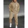Men's Casual Solid Color -printed Sweatshirt Set, Men's Fleece Hooded Drawstring Sweatshirt And Sweatpants Two-piece Set