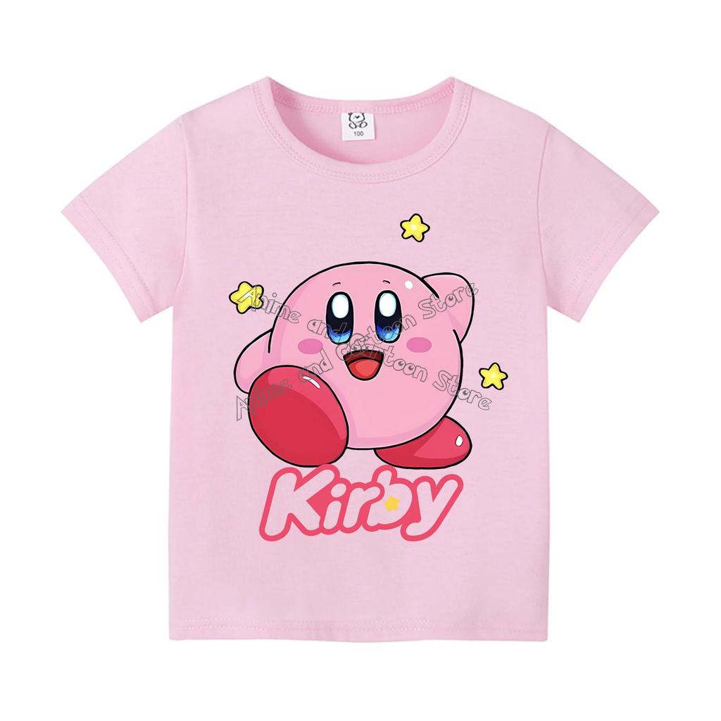 Kirby Neues T-Shirt für Kinder Spielfigur Tee Top Kawaii Anime Kleidung Mode Cartoon Kurzarm Kinder Lockere Kleidung Geschenk
