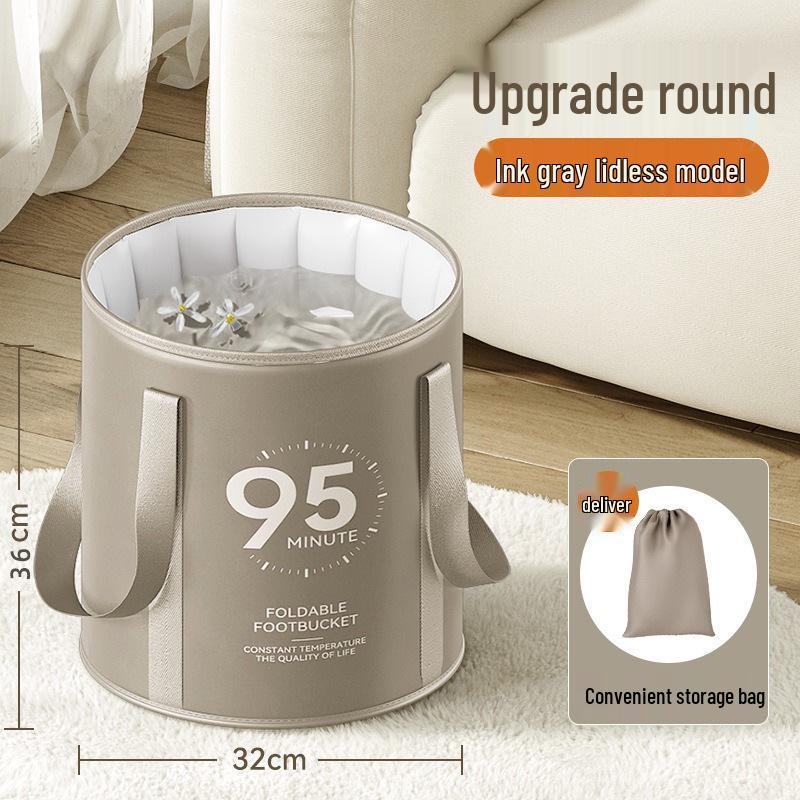 Cartoon Insulated Folding Foot Bath Bucket with Lid - Portable, Thickened Design for Deep Soak