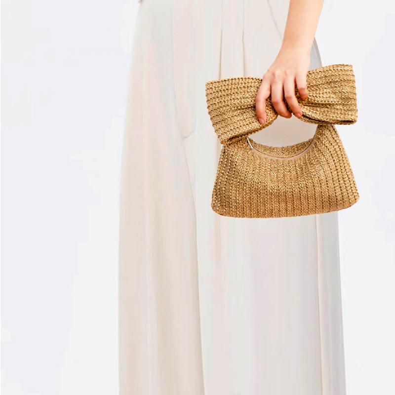 

1 шт. новый кошелек с бантом для отдыха, соломенный тканый клатч, женский пляжный тотализатор, летние свадебные сумки