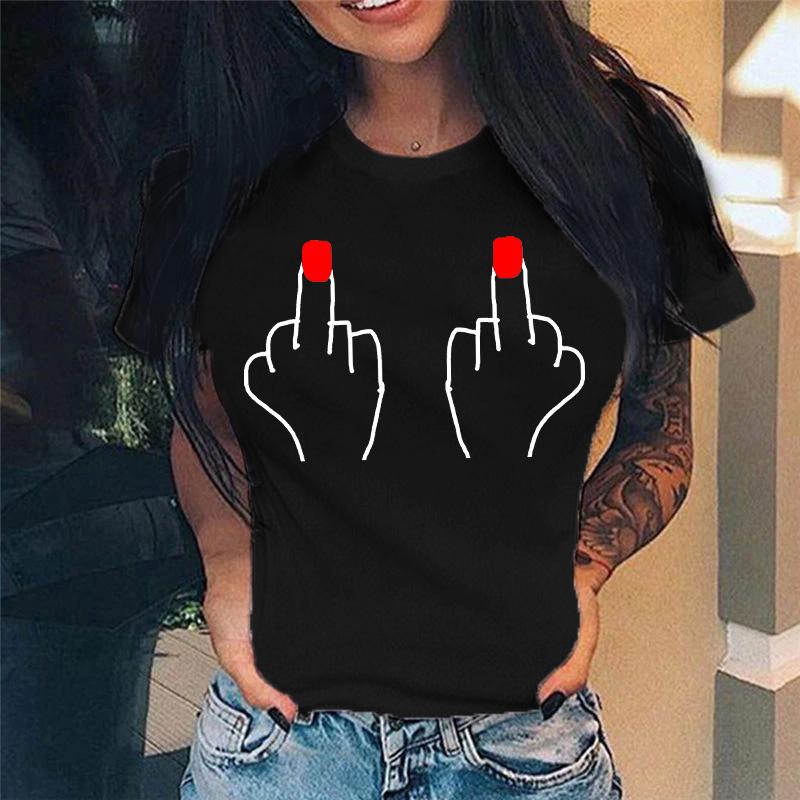 Funny Middle Finger Nail Graphic T Shirt for Men Clothing Casual Women Clothes Unisex Loose T-shirt Fashion Streetwear Tee Shirt