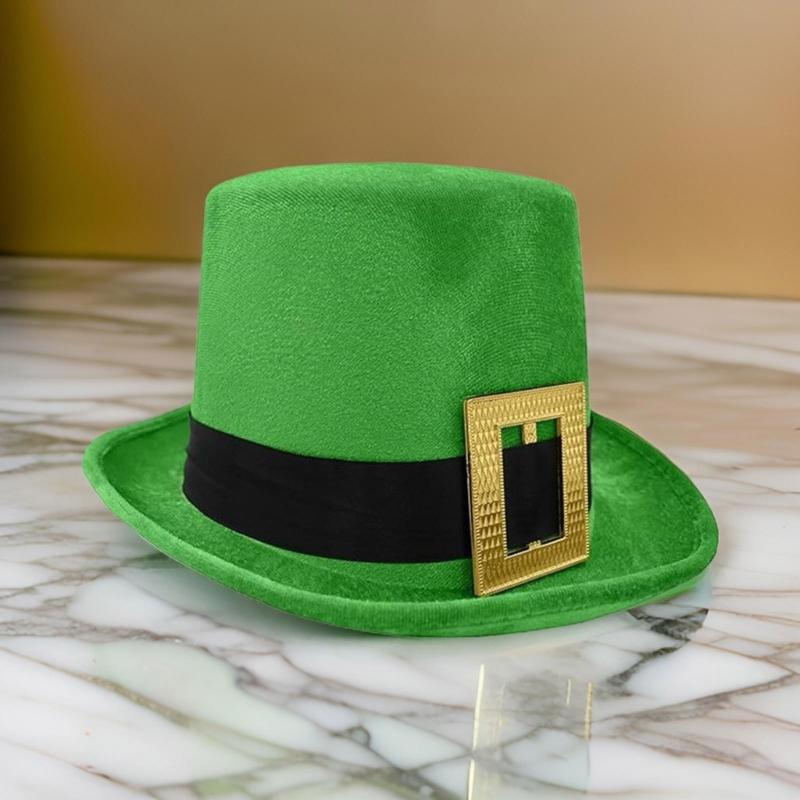 StPatrick Day Green Hat with Gold Buckle Roll Brims Tall Hat Irish National Day Celebration Party Hat Festival Accessory