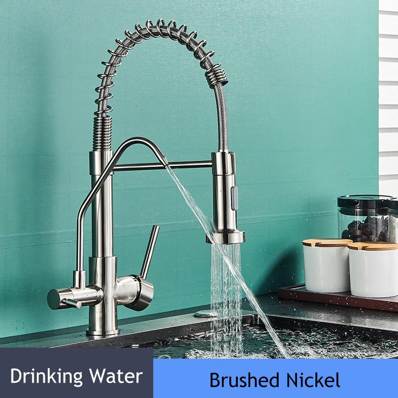 Black Pull Out Kitchen Faucet Water Filter Tap Brass Crane For Kitchen Deck Mounted Sink Faucet Mixer Nickel 3Way Kitchen Faucet