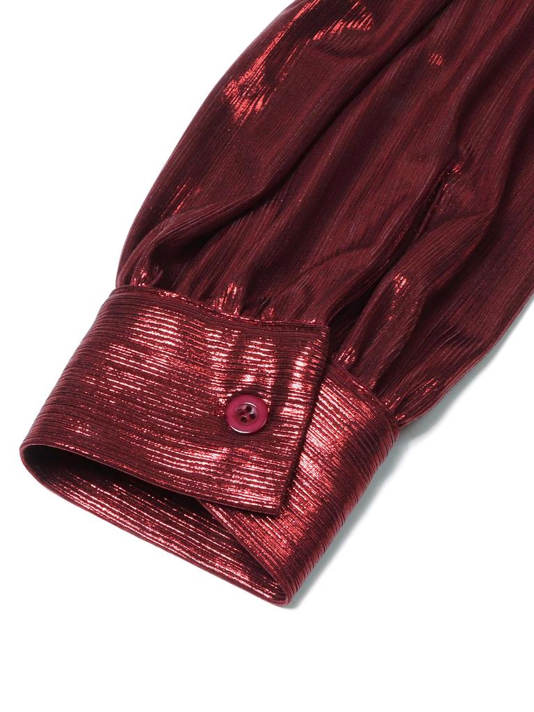 Women's Elegant Wine Red Lapel Long Sleeve Shirt