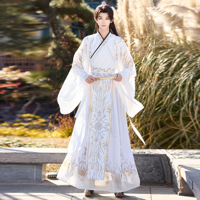 Men's Original Dark Hanfu Robe - Ancient Chinese Style Costume for Wuxia & Xianxia Cosplay, Cross-Collared Design for Film and TV.