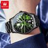OLEVS Creative Wheel Men's Luxury Watch Waterproof Rotary Sport Car Rim Watch Luminous Fashion Quartz Wristwatches