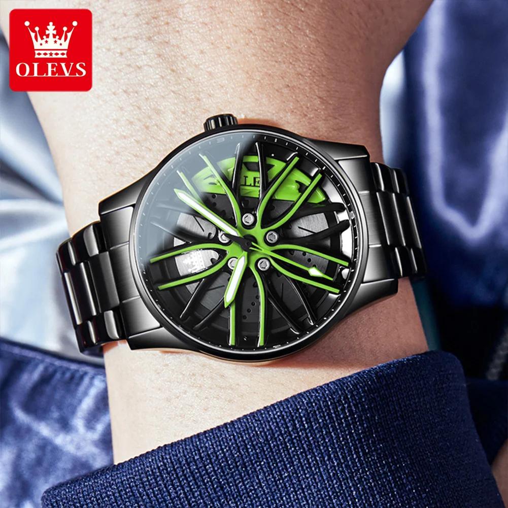 OLEVS Creative Wheel Men's Luxury Watch Waterproof Rotary Sport Car Rim Watch Luminous Fashion Quartz Wristwatches