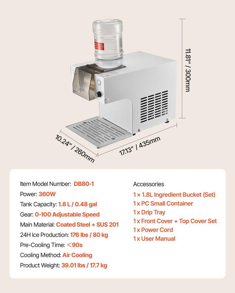 Snowflake Ice Machine, 80KG/24H Snowflake Ice Maker, Ice-Shaver Machine with Stainless Steel Blade, Electric Snow Cone Maker with 1.8L Tank, 90S Fast