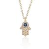Turkish Hamsa Hand Fatima Crystal Necklace For Women Men Evil Eye Necklaces Gold Clavicle Long Chain Lucky Jewelry