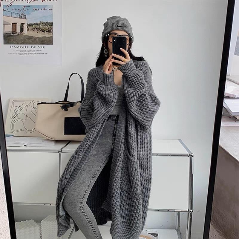 Women Oversized Long Knit Cardigan Loose Chunky Knit Open Front Sweater Coat With Pockets Winter Warm Outerwear