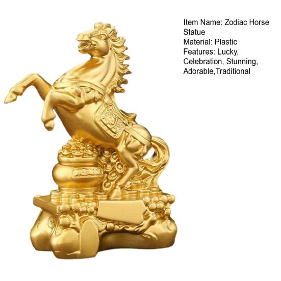 Golden Feng Shui Horse Sculpture 2026 Zodiac Horse Statue Chinese New Year Zodiac Blessing