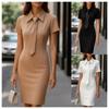 2026 New Elegant Tie Neck Sheath Dress for Women, Short Sleeve Formal Office Pencil Dress, Slim Fit Business Workwear