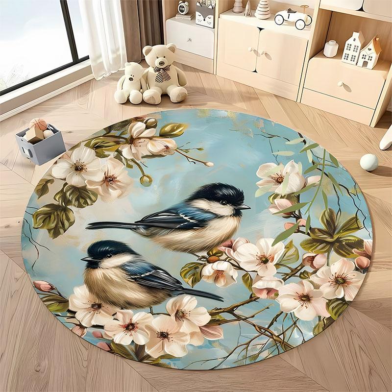 Free Shipping! Charming Birds and Blossoms Round Rug for Living Room Decor Round Carpet for Home Sofa Bedroom, Gift