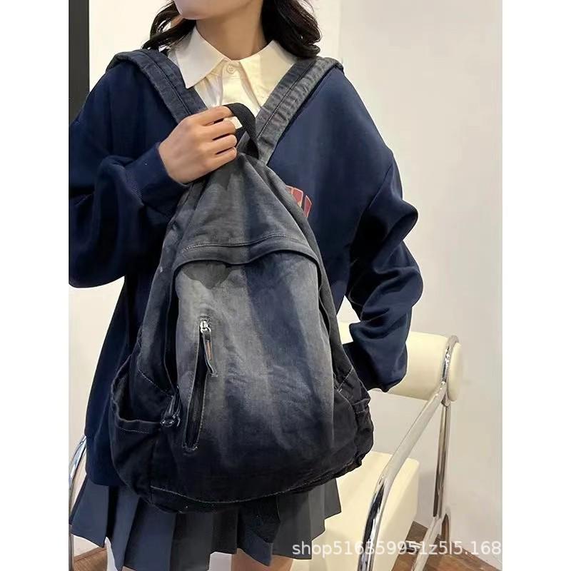 Trendy Japanese Style Distressed Denim Student Backpack – Large Capacity Double Shoulder Bag