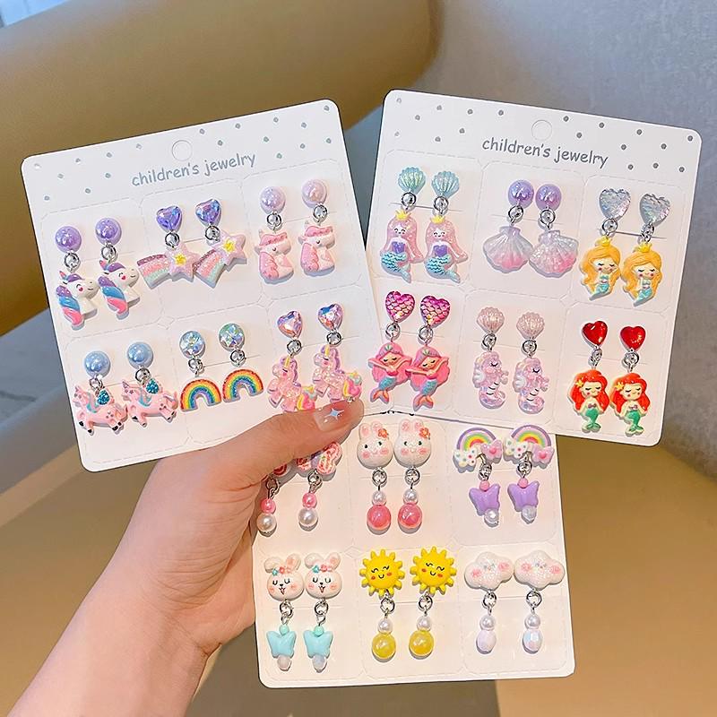 Kreskówkowe kolczyki dla dziewczynek bez przekłuwania - Słodkie, bezbolesne, letnie akcesoria na uszy dla dziecka