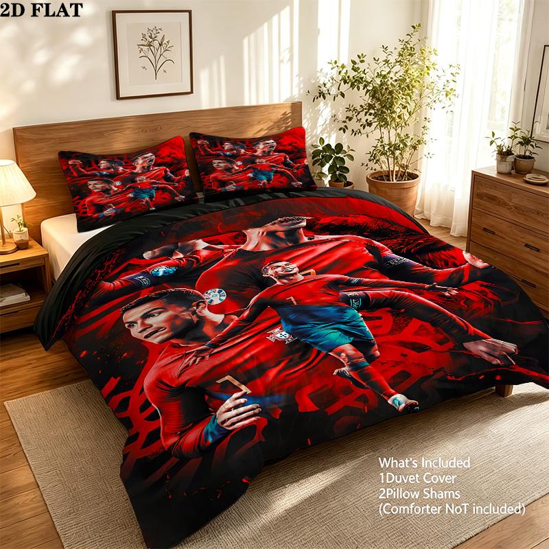 Cr7 Pattern Bedding Quilt Set Quilt Cover Pillowcase Home Birthday Gift(1 * Duvet Cover + 2 * Pillowcase, Without Core)