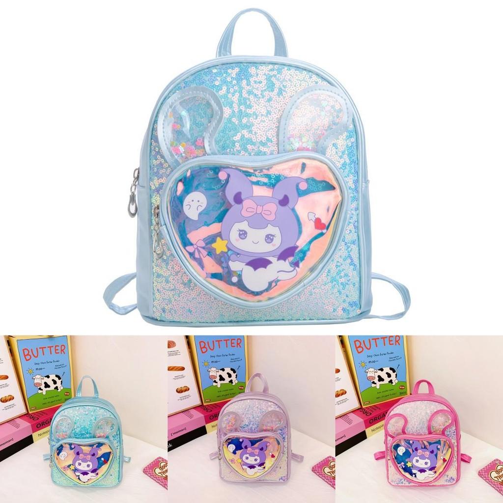 Kuromi Cartoon Pattern Backpack With Glitter Sequin For Kindergarten Kids