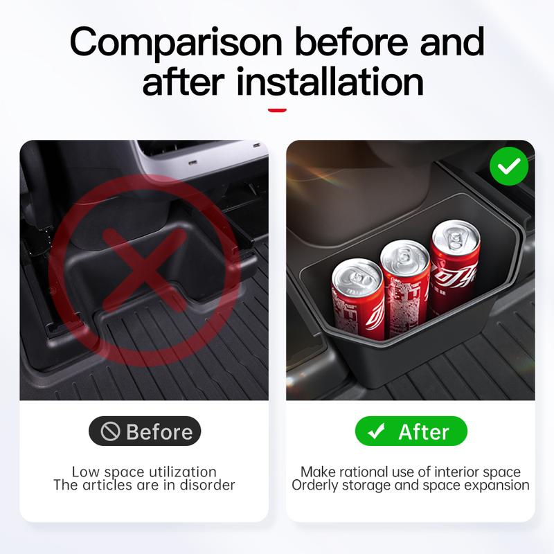 For Tesla Model Y Juniper TPE Rear Center Console Storage Box Organizer Box with Cover Trash Can Under Seat Car Accessories