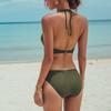 Two-Piece Sexy Bikini Swimsuit For Women Solid Color Deep V Halter Lacing Up Bra With Low Rise Briefs Summer Swimwear Set