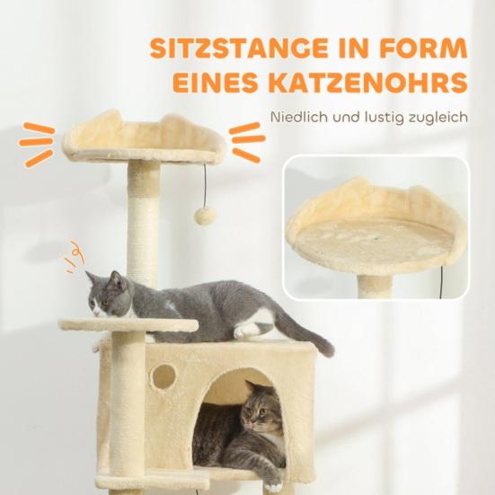 Cat Tree 160cm Cat Tower with Hammock, Ladder, Cave, 2 Plush Balls, Sisal Posts, 48 X 48 X 160cm,