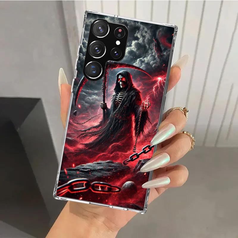 Death Grim Reaper Skull Scythe Phone Case for Samsung Galaxy S26 S24 S23 Ultra S25 Edge S22 S21 Plus S20 FE + Soft Print Shell F