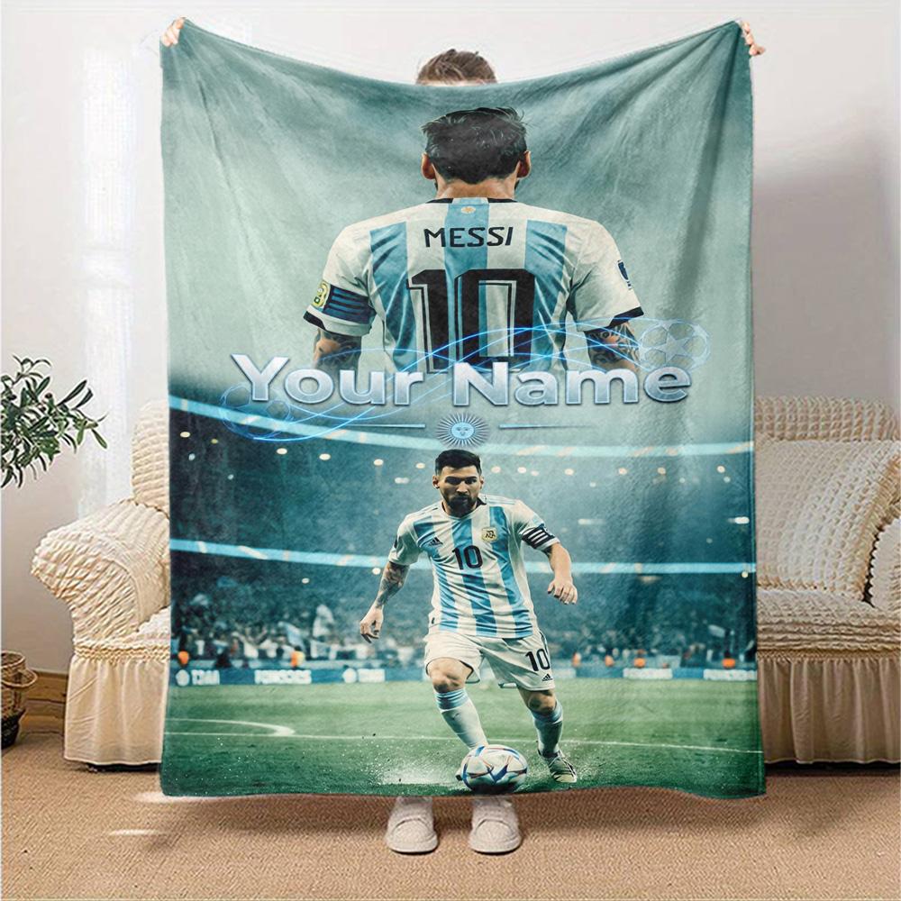 Football Messi Personalized Text Blanket Gift Customizable Blanket Soft Warm Cozy Throw For Picnics Nap Bed Sofa Ideal for All Seasons
