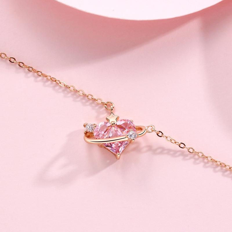 Love Planet Necklace Women's Korean Romance Niche Light Luxury Pink Diamond Love Three-dimensional Premium Sense Necklace