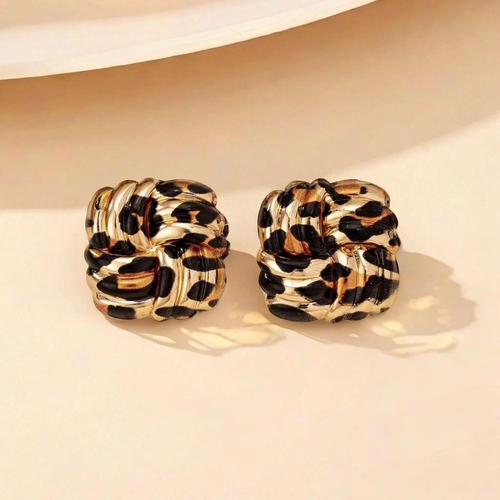Fashion Leopard Print Geometric Square Earrings for Women Geometric Earrings Daily Wear