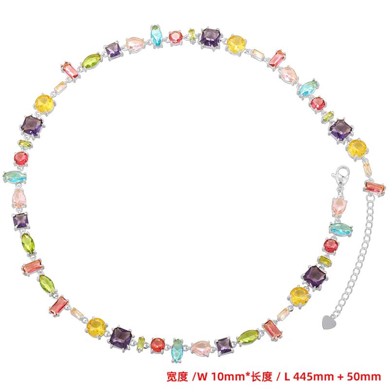 ZHUKOU Golden Plated Colourful Crystals Elegant Collarbone Necklace Ladies Beaded Bracelet Ladies Jewellery:VL585 VL586