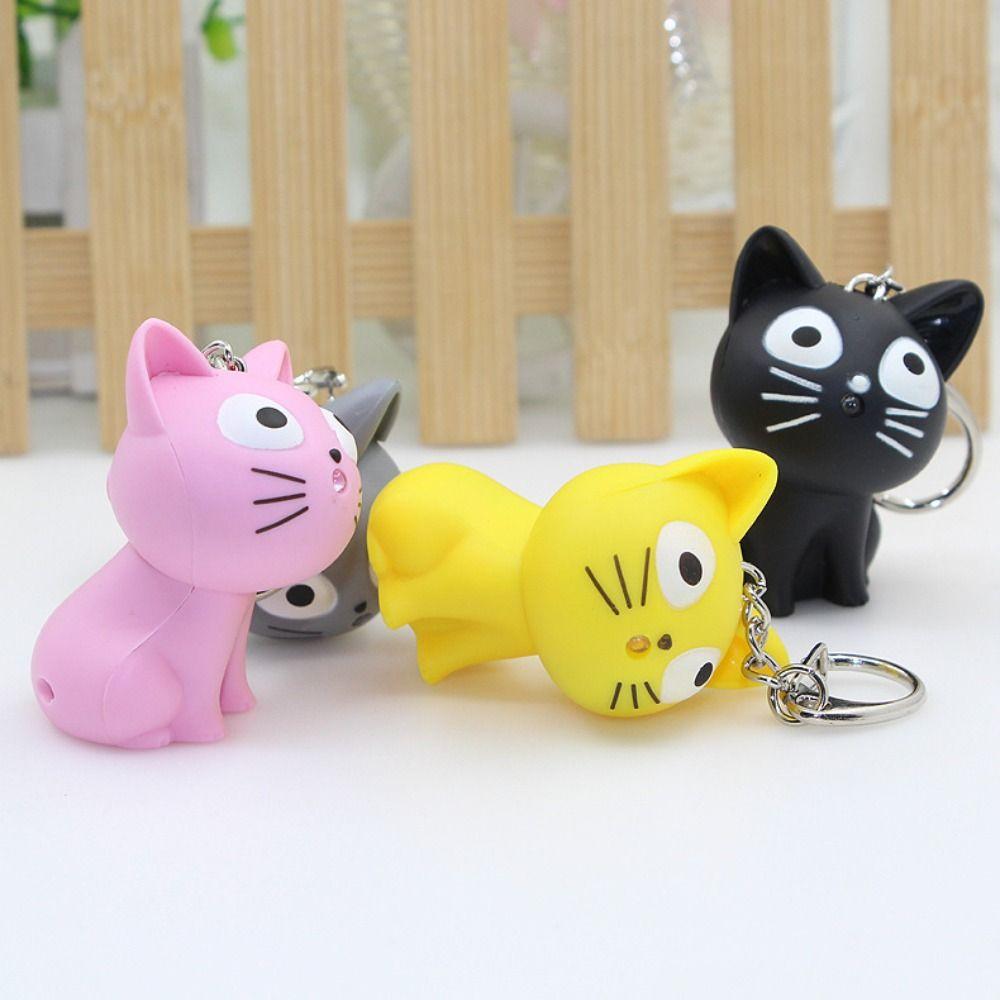 Cartoon Sound Light Keychain Animal LED Cat Keyring Chi's Cat Keychain  Bags Decorations
