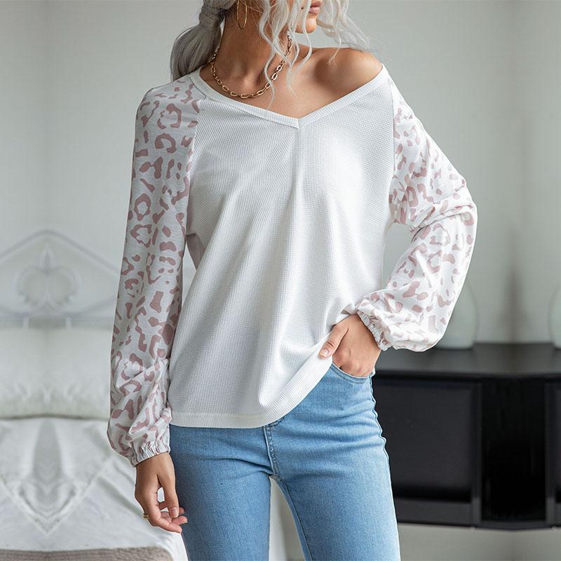 YYFS Women's Fashion Casual Leopard Print Autumn Winter Long Sleeve V-Neck Pullovers & Long Sleeves