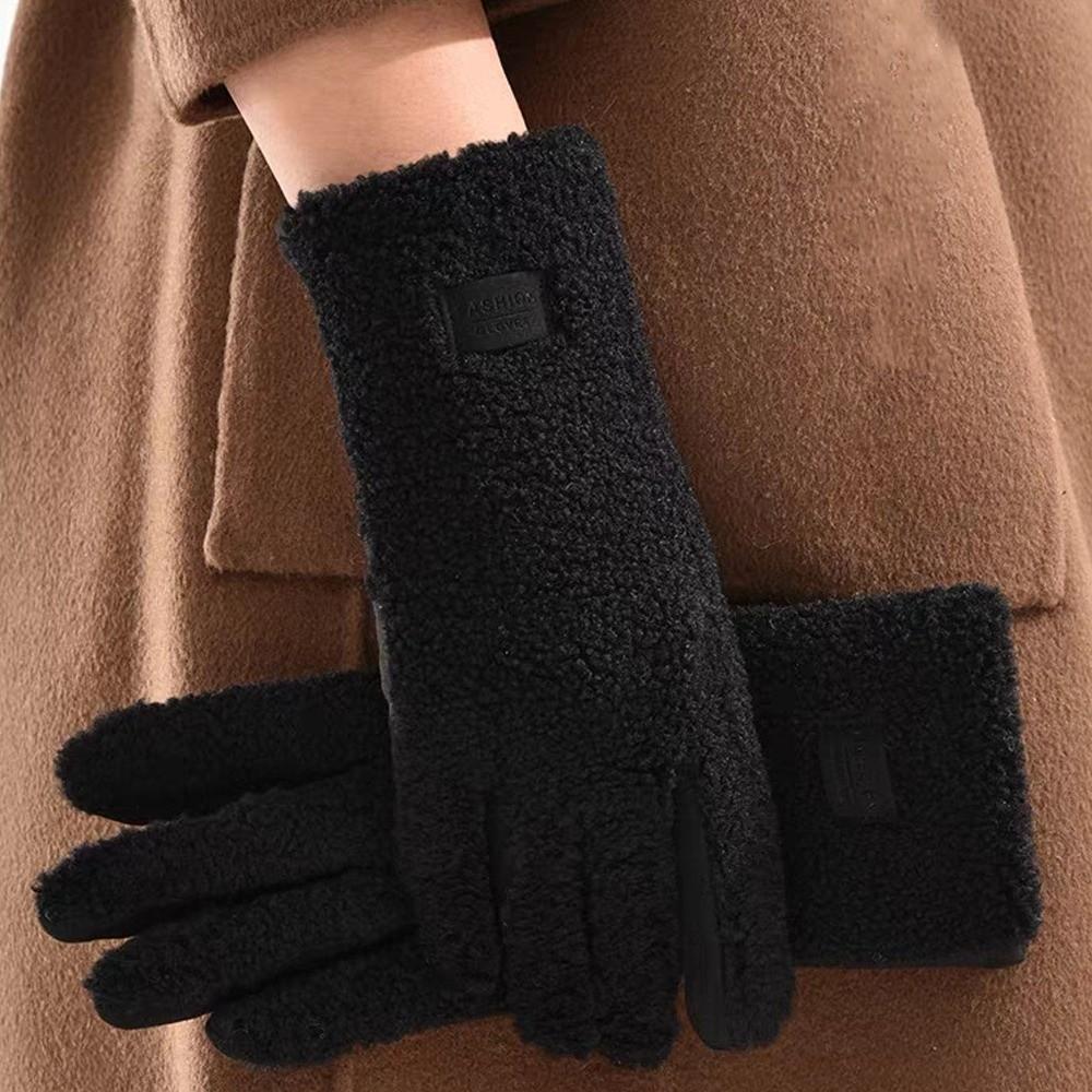 New Imitation Fleece Keep Warm Gloves Touch Screen Windproof Full Finger Gloves Cold Proof Thickened Mittens Outdoor