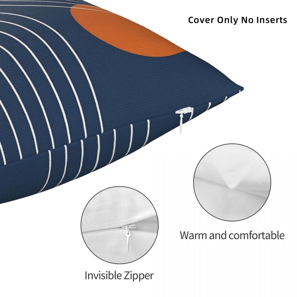 Mid Century Modern Navy Blue Burnt Orange Square Pillowcase Polyester Linen Velvet Throw Pillow Case Sofa Seater Cushion Cover
