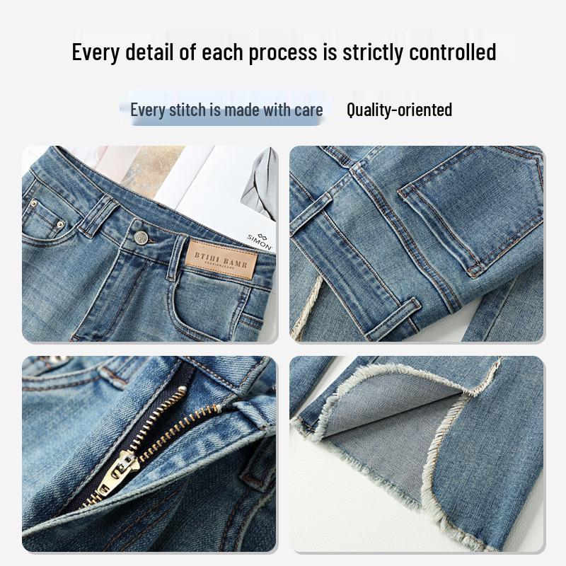 Women's Light Blue Frayed Micro-Flare High-Waisted Jeans for Spring/Autumn 2026 - Slimming Slit Flare Pants