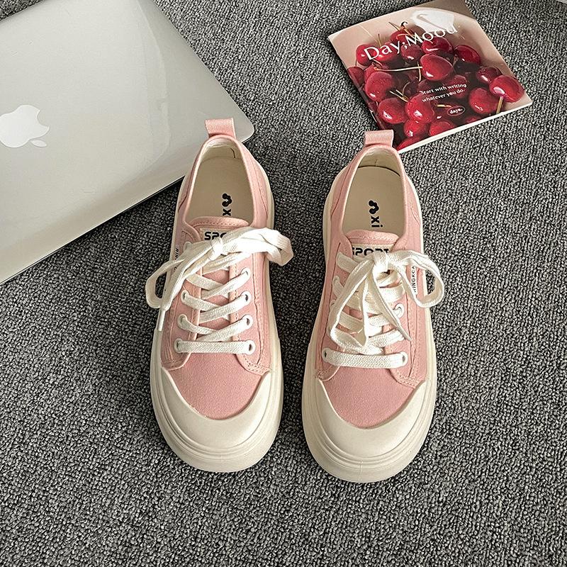 Codzienne lekkie damskie buty retro na grubej podeszwie płócienne buty z niską cholewką damskie nowe letnie codzienne miękkie buty na podeszwie