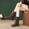 Retro thick-soled thick-heeled lace-up Martin boots for women's autumn and winter new mid-tube belt buckle locomotive boots