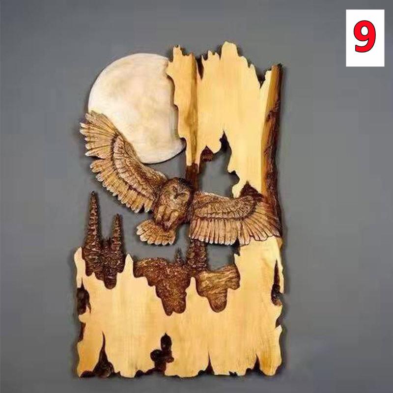 New Flat Animal Handcraft Wall Hanging Sculpture Wooden Raccoon Bear Deer Wolf Fox Hand Painted Decoration for Home Living Room