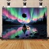 2D Aurora Borealis Backdrop 2D Lake Canoe Northern Lights Photo Background for Themed Shoot