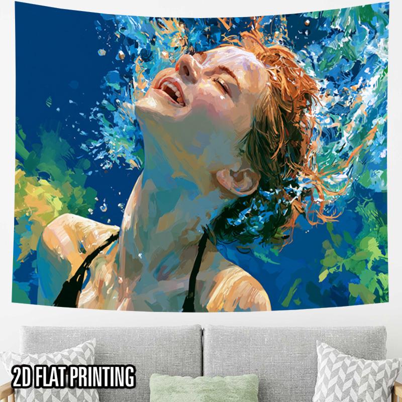 2D Flat - 2D Flat - 2D Flat Print 1pc Tapestry Underwater Girl Art Tapestry, Summer Vacation Decor Photo Booth Backdrop Suitable for Parties, Decor, T