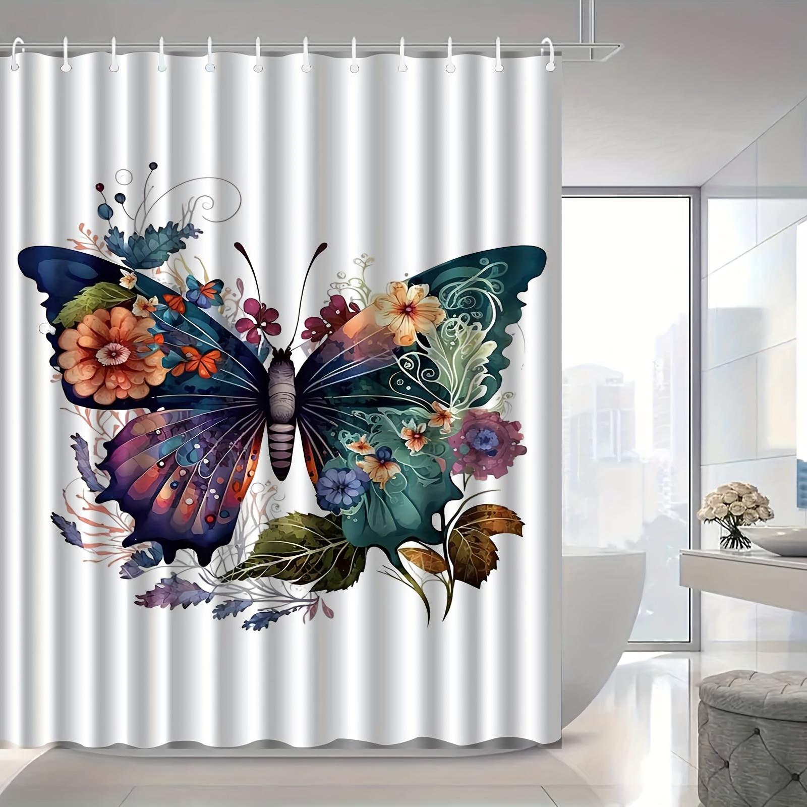 

Romantic Colored Butterfly Bath Curtain, High-End Waterproof & Fog-Resistant, Animal Theme, Knitted Fabric, Includes 12 Hooks W60H190(CM)-1 Pcs