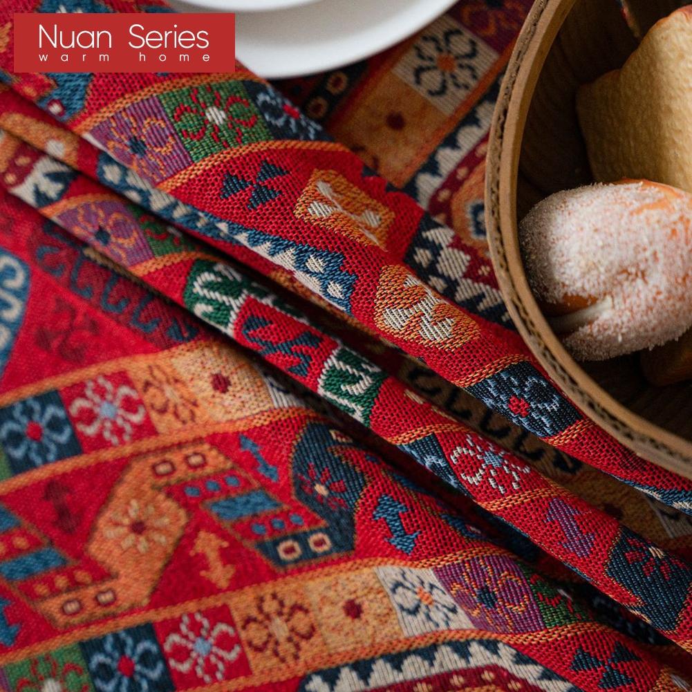 1PC Nuan Series Artistic Jacquard Romantic Style Polyester Tablecloth with Tassels for Dining Table Coffee Table Makeup Table Home Decor