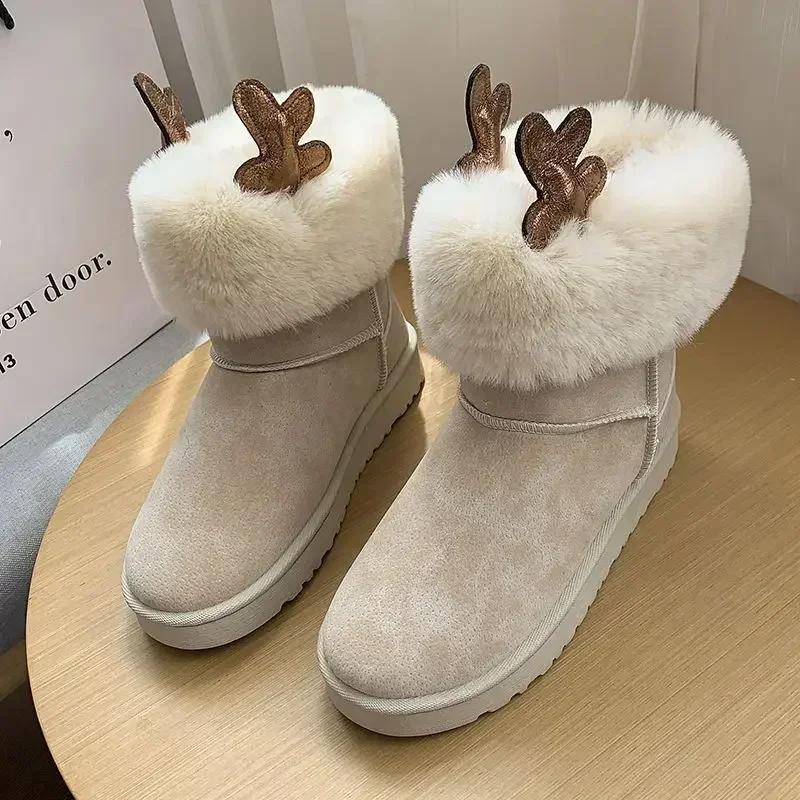 Schuhe für Frauen Kawaii Große Größe Warme Damen Schneestiefel Niedlich Elegant Mit Mittelhohen Absätzen Winter-Schuhwerk Im Angebot Gepolstert 39