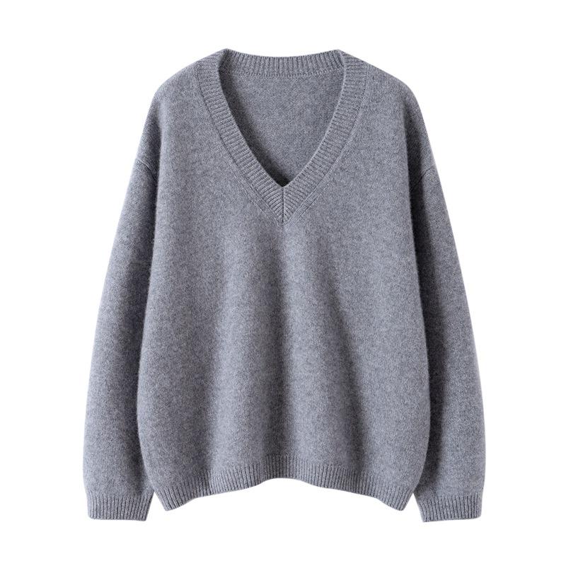 Lekasha Women's Cashmere V-Neck Loose-Fit Sweater