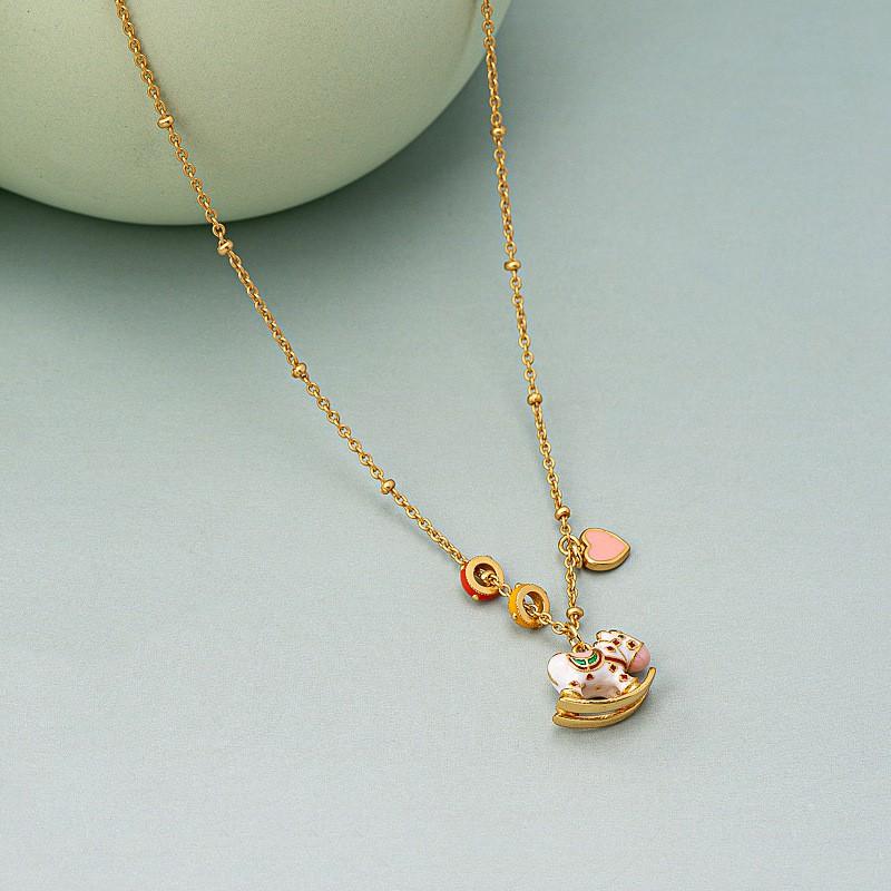 Vintage-Inspired Enamel Animal Pendant Necklace Women Men Cute Cartoon Charm On O-Link Chain Lightweight Copper Jewelry