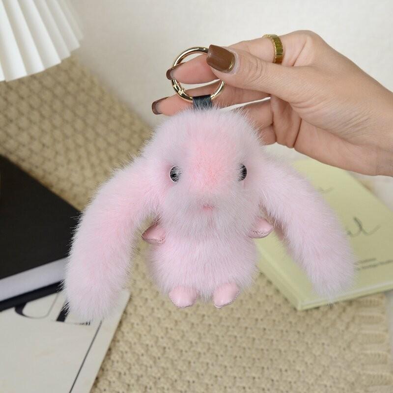 Faux Mink Plush Rabbit Keychain Cute Cartoon Doll Pendant Bag Charm Accessory розовый