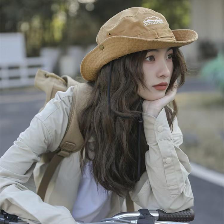 Women's sun hat with large brim for sun protection in summer, suitable for fishing, outdoor hiking, and trekking; vintage western cowboy hat
