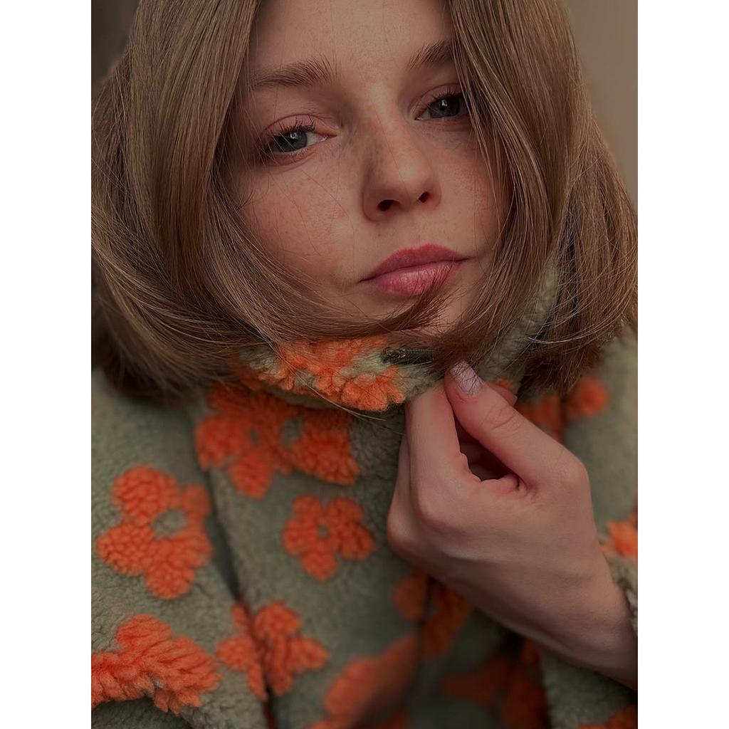 2025 Winter Autumn Women's Fleece Floral Sweatshirt Fashion Warm Fuzzy Pullover Top