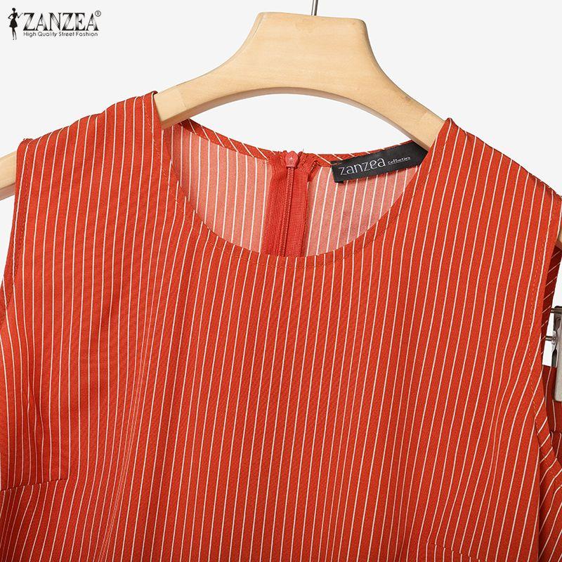 ZANZEA Women Sleeveless Vest Tops and Capris Pants Stripe Print Tow Piece Sets